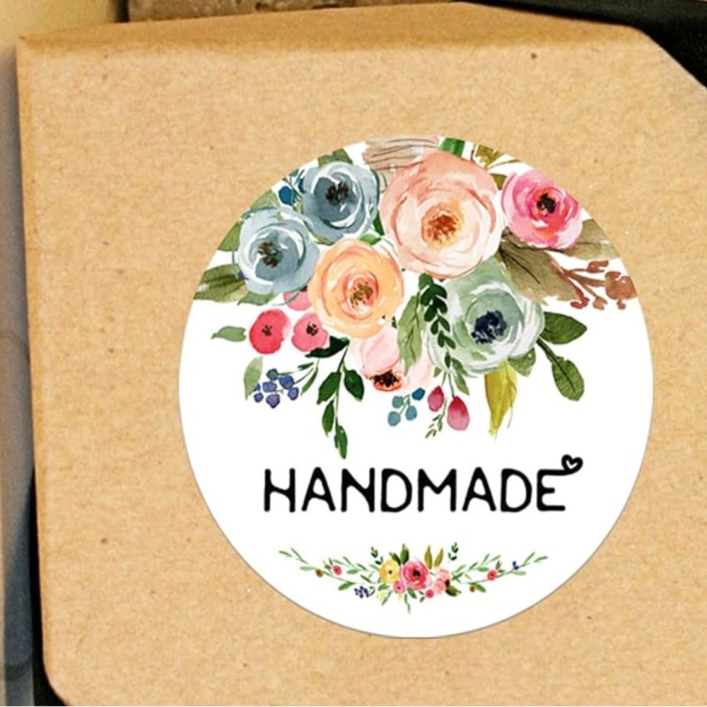 NWT 1.6” “Handmade” Round Floral Adhesive Stickers•120 stickers total